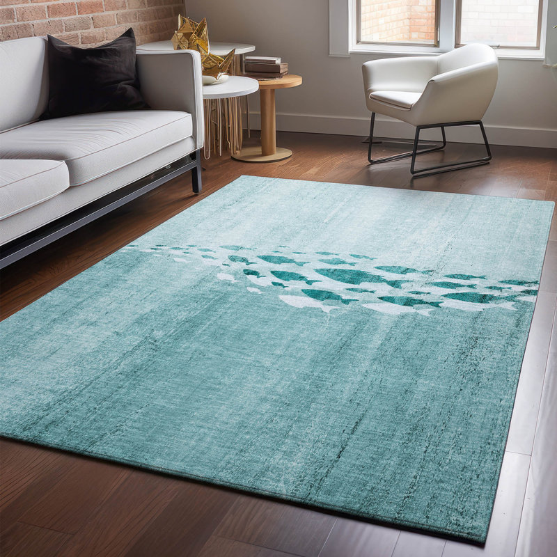 Premium Machine Washable Cerrito Teal Rug, Rectangle 5' x 7'6"