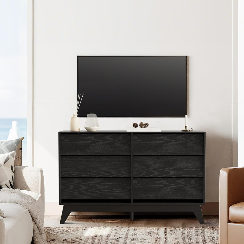 6 commodes pour la chambre à coucher, 47 po de largeur, tiroir horizontal autoportant avec rangement, Noir