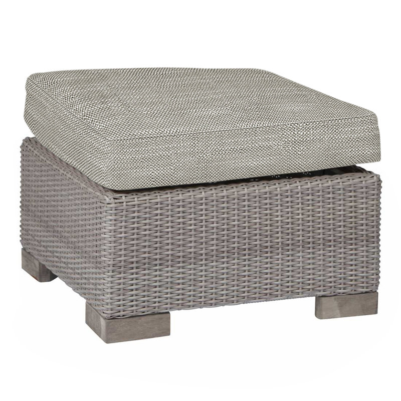 Club N-Dura Resin Wicker Outdoor Woven Ottoman, Huître, Argent Rollo, Pas de soudure