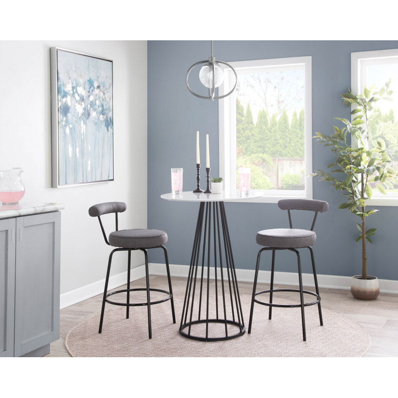  Kayson 25.5" Swivel Fabric Upholstered Counter Stools, Charcoal/Black