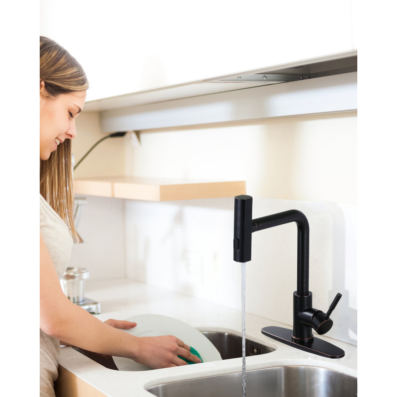 13.5 In. Single Handle Waterfall Pull Down Sprayer Kitchen Faucet With 360° Degree Spout Swivel In Oil Rubbed Bronze