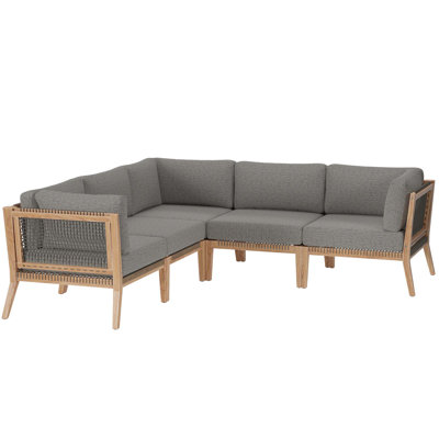 Modway Clearwater Outdoor Patio Teak Wood 5-Piece Sectional Sofa