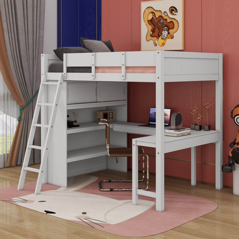 Jerimyah Full Size Loft Bed With Desk And Shelf, White