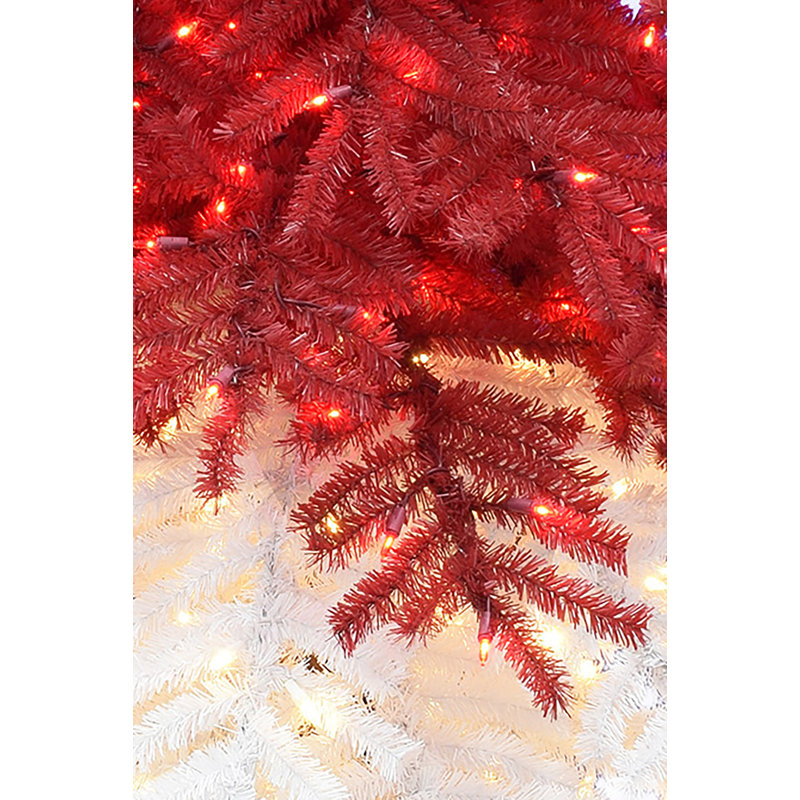Arbre de Noël élancé rouge / blanc floqué / givré avec 500 lumières DEL, 9'