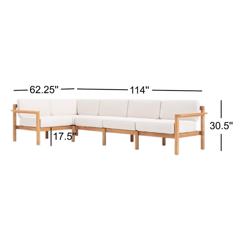 Haven 114'' Wide L-Shaped Teak Patio Sectional with Sunbrella® Cushions, Sunbrella Canvas