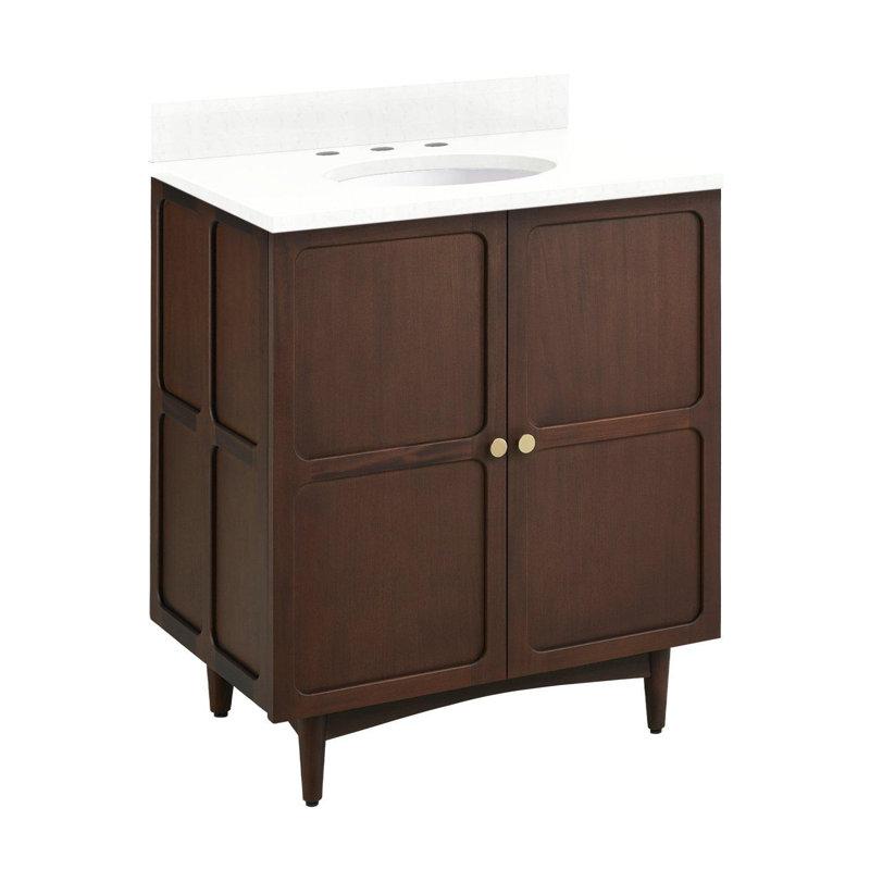 Delavan 30" Single Bathroom Vanity, Feathered White Quartz, 8" Widespread