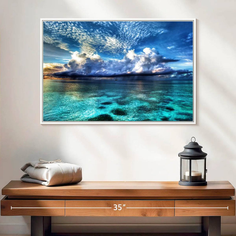 Vue sur l'océan Cozumel, Cadre flottant blanc, 25 po x 17 po