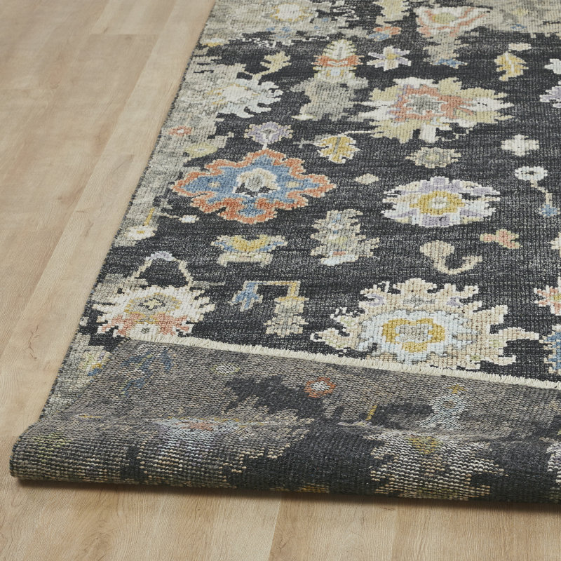 Amaris Midnight Bloom Hand-Knotted Wool Area Rug, Rectangle 9' x 12'