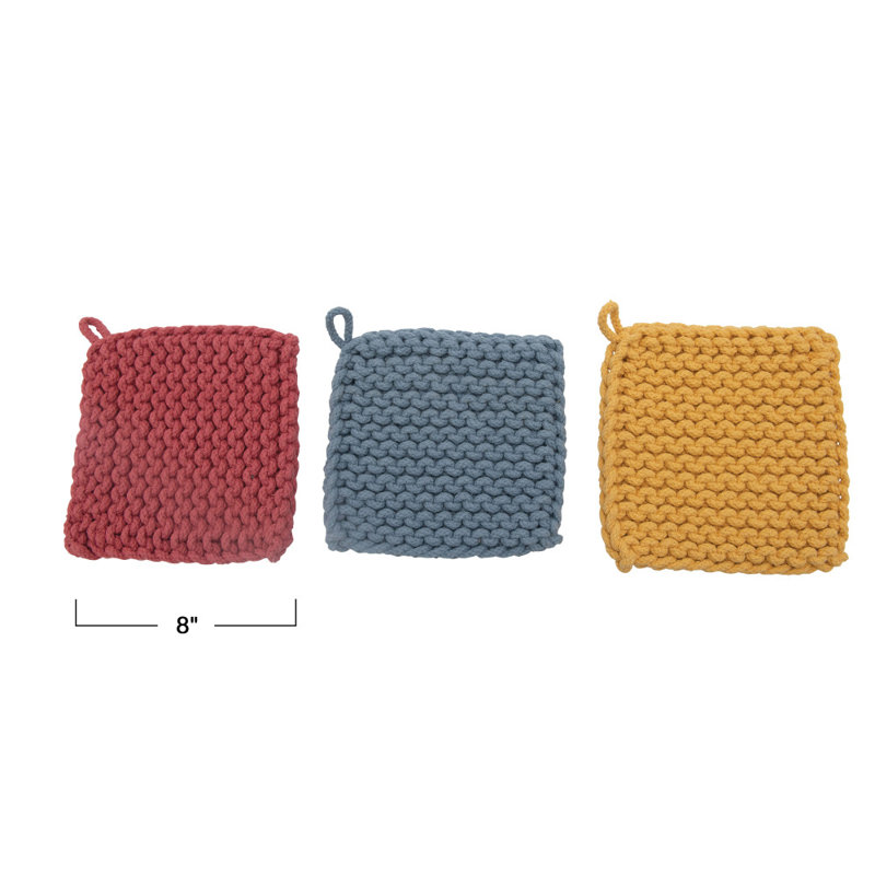 Support à casserole carré en coton au crochet