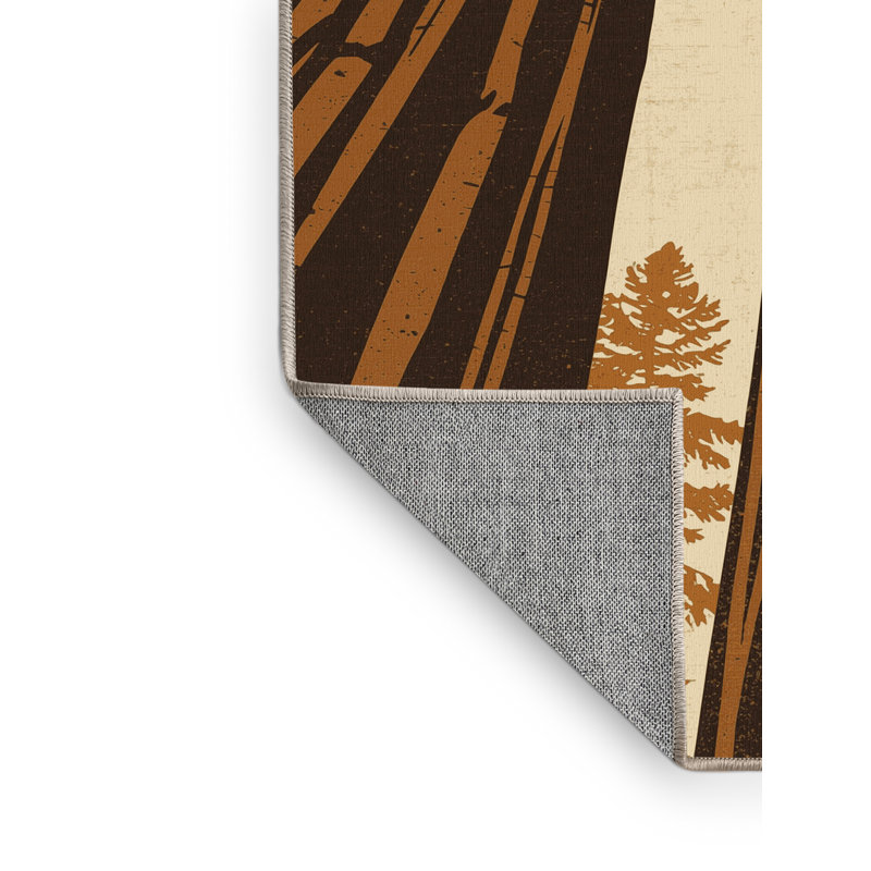 Tapis noir rustique lavable à la machine Ortencia Redwood Country, 4 x 2