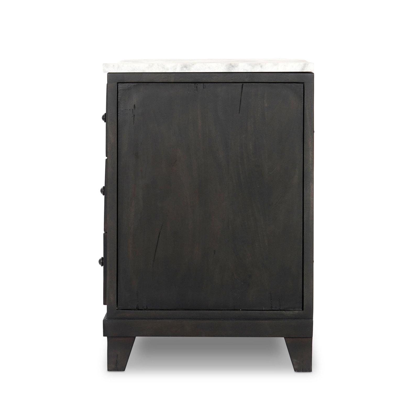 Elson 3 Drawer Marble Nightstand, Dark Reclaimed/White Statuario Marble