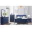 Lit double en bleu avec tête de lit à DEL, apparence, tête de panneau, fait de bois massif et profondeur de 57,04 po, largeur de 83,64 po, hauteur de 47,43 po, conception transitionnelle, style Hévéa large, profond, haut