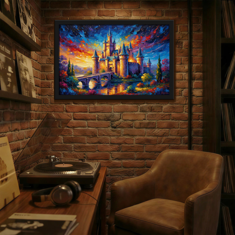 «Landscape & Nature Fantasy Castle Sunset», reproduction d'art, H 12 po x l 18 po