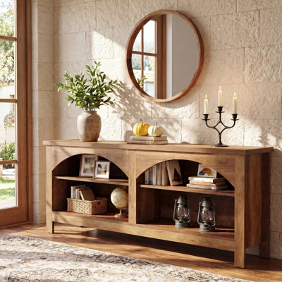 63 Inch Farmhouse Arched Console Table, 3-Tier Entryway Table with Storage