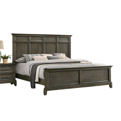 Gray Solid Wood Queen Bed With Panel Style Headboard And Crown Molding Details Size Frame, Traditional Gray, Wood,