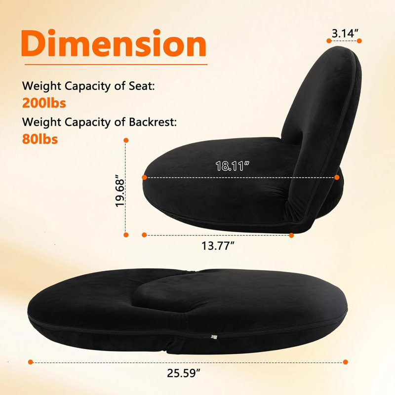  Chaise de plancher réglable avec support de dossier Chaise de méditation pliable Siège de gradin portable Siège de gradin récréatif Polyvalent lecture de plage, noir