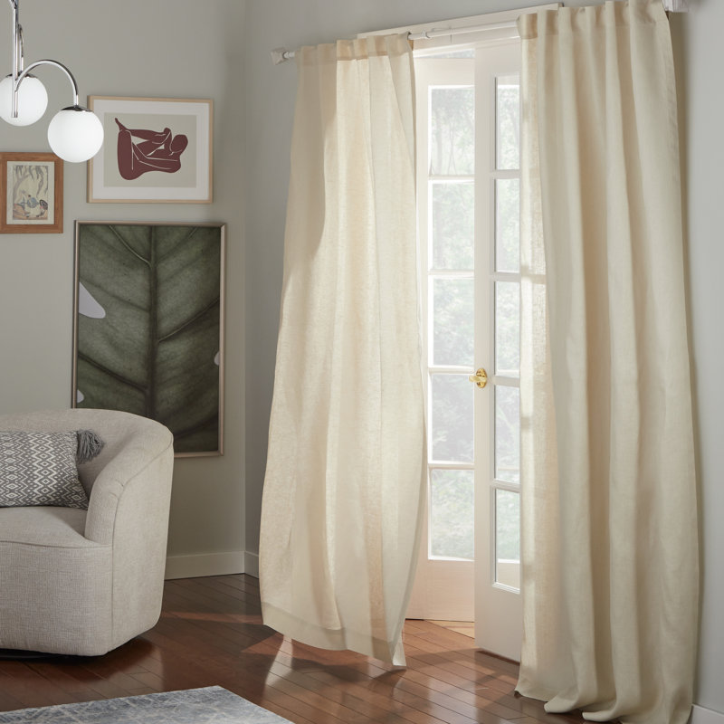 Solano Linen Semi Sheer Curtain Single Panel, Beige, 50" W x 96" L