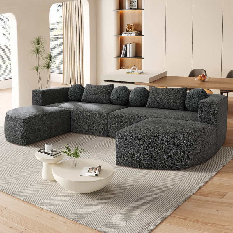 Canapé modulaire Boucle de 114,9 po Arale, Noir