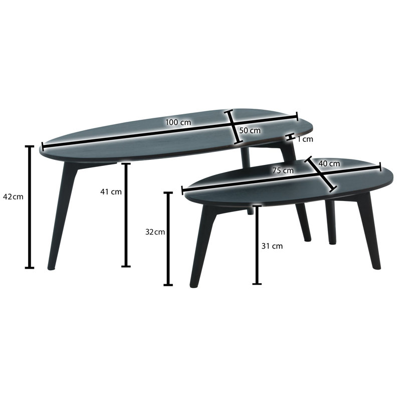 Macau Solid Wood Three Leg Coffee Table, Black