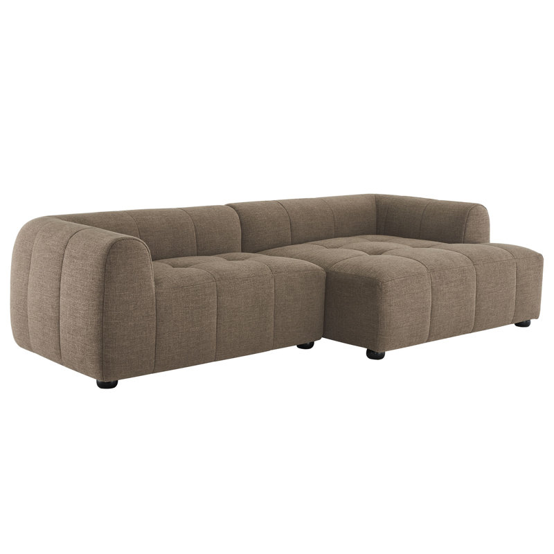 Liana Upholstered Fabric Modular Sofa With Chaise, Right Facing Hand, Mocha Fabric