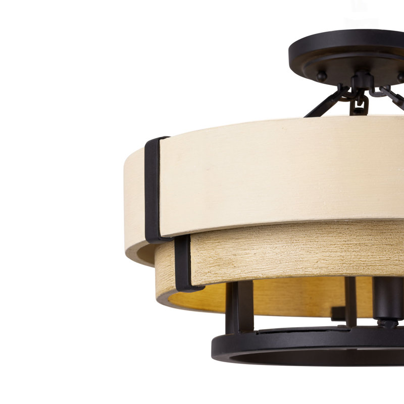 Blonde Moment 3-Light Semi-Flush Ceiling Light - Matte Black/Honey/Medium Oak