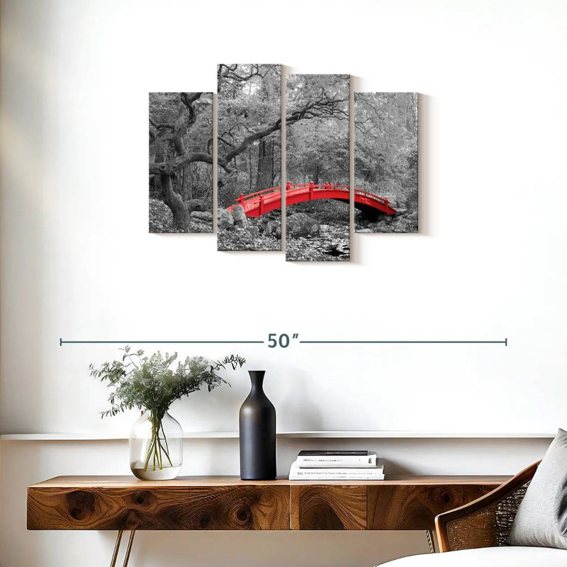 Pont de jardin japonais sur toile 4 pièces Pop, H 22 po x l 36 po x P 1 po