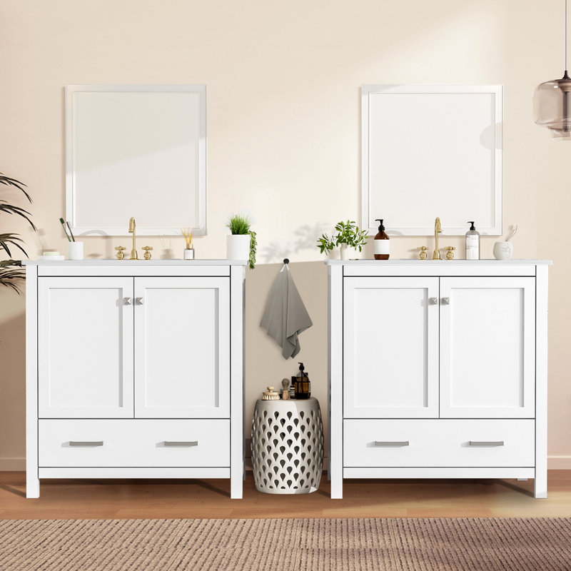 Ensemble de meuble-lavabo moderne 60 ", meuble-lavabo double séparé avec double lavabo en céramique (miroir non inclus)
