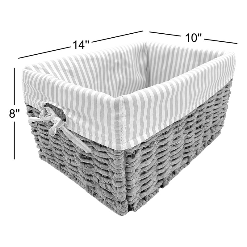 Panier de rangement rectangulaire en maïs tissé à la main - ensemble de 3 - Rayures bleu bébé, Noir