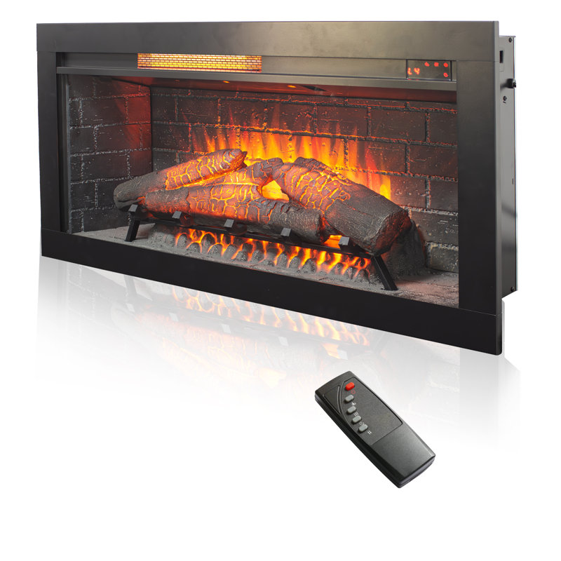  36" Electric Fireplace Insert, Adjustable Thermostat & Flame Brightness, Remote Control, 8h Timer, 1500w Fireplace