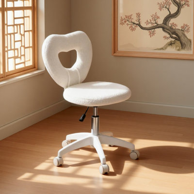 Chaise de bureau pivotante mignonne, chaise pivotante avec dossier en forme de cœur, chaise de bureau sans accoudoirs