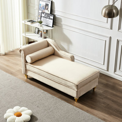 Beige Velvet Chaise Lounge Chair With Ample Storage - Practical & Elegant In Stylish Hue Decorate Your Space