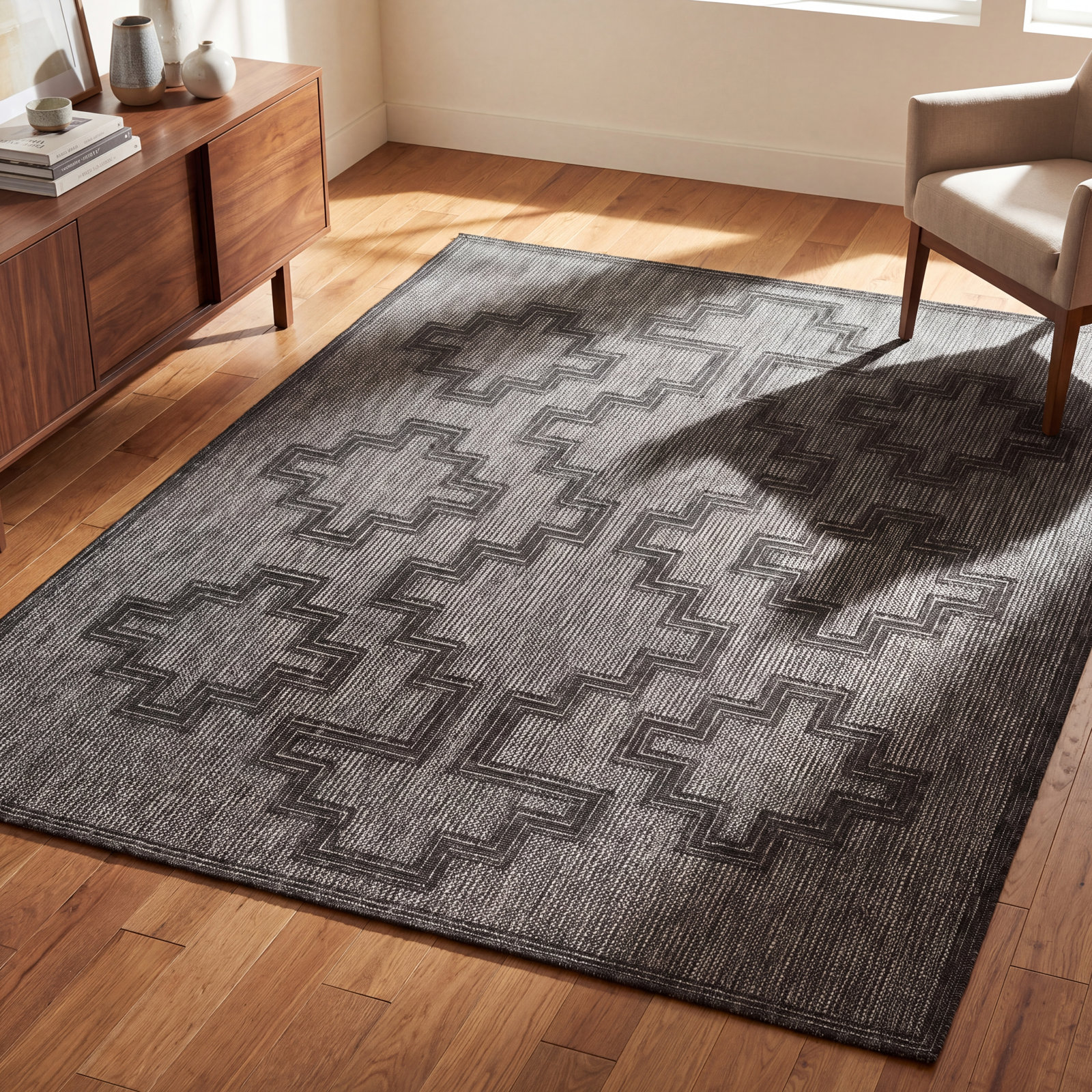 Ava Charcoal Moroccan Outdoor Rug, Rectangle 3'3" x 5'
