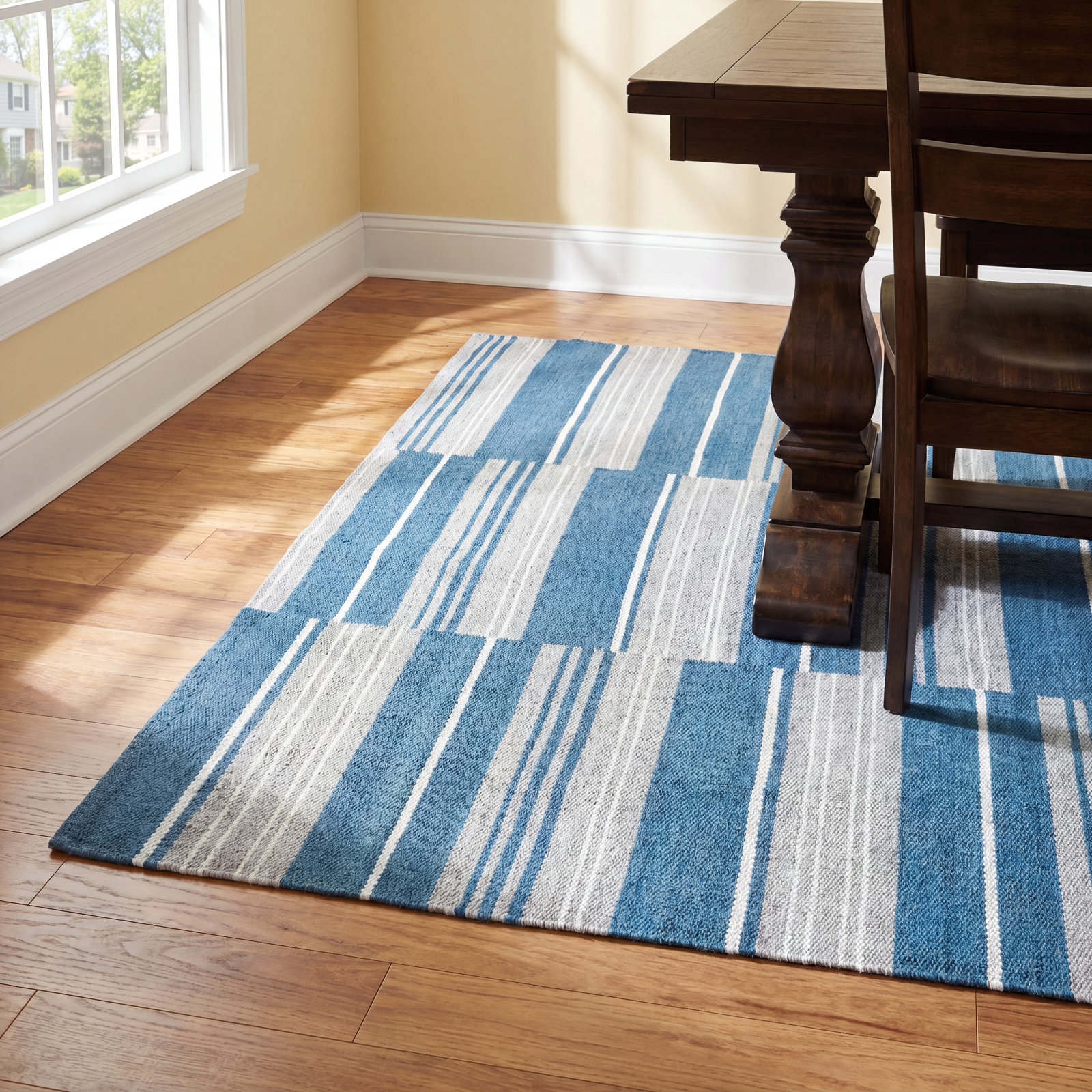 Puget Blue Hand-Woven Striped Outdoor Rug, Rectangle 5' x 8'