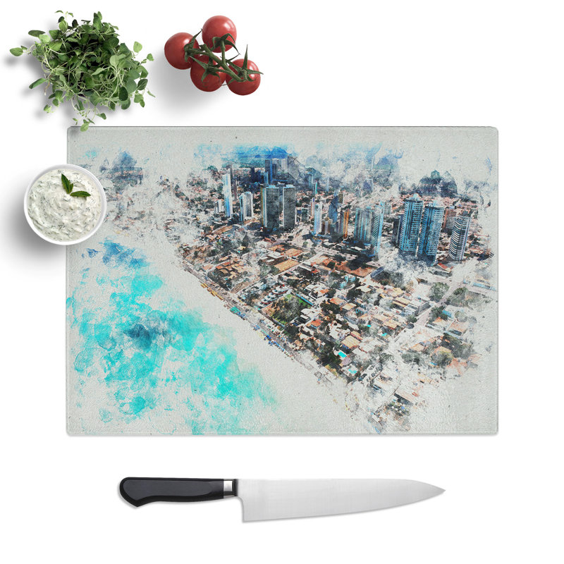 Skyline of Ponta Negra in Brazil Watercolour Chopping Board, 20cm W x 28.5cm L