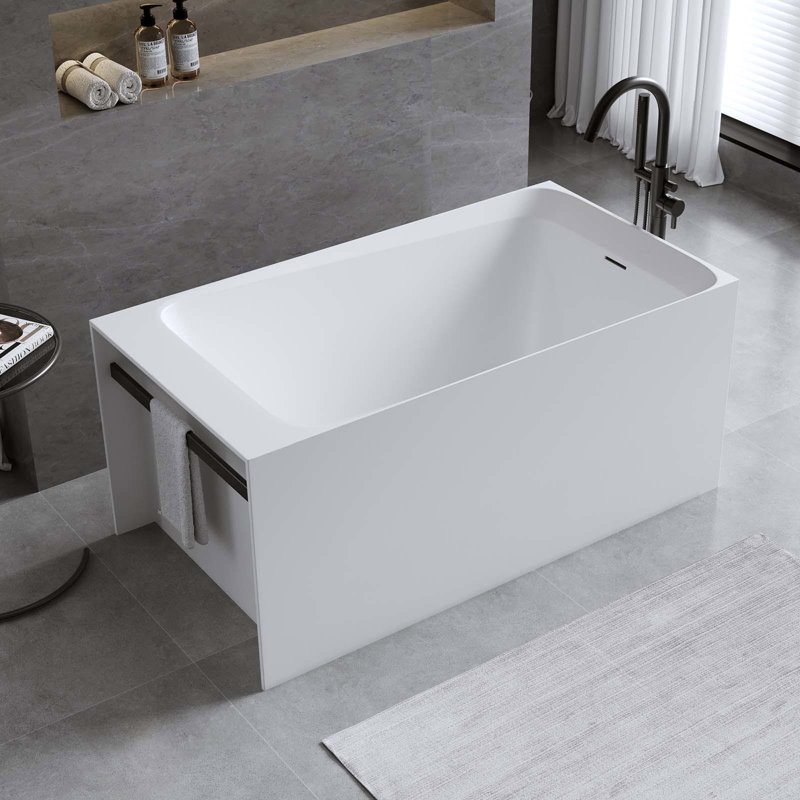 MAYBOSS 51 Inch Freestanding Bathtub, Stone Resin Solid Surface Soaking Tub, Modern Stand Alone Bathtub with Overflow & Pop-up Drain, White for Bathroom