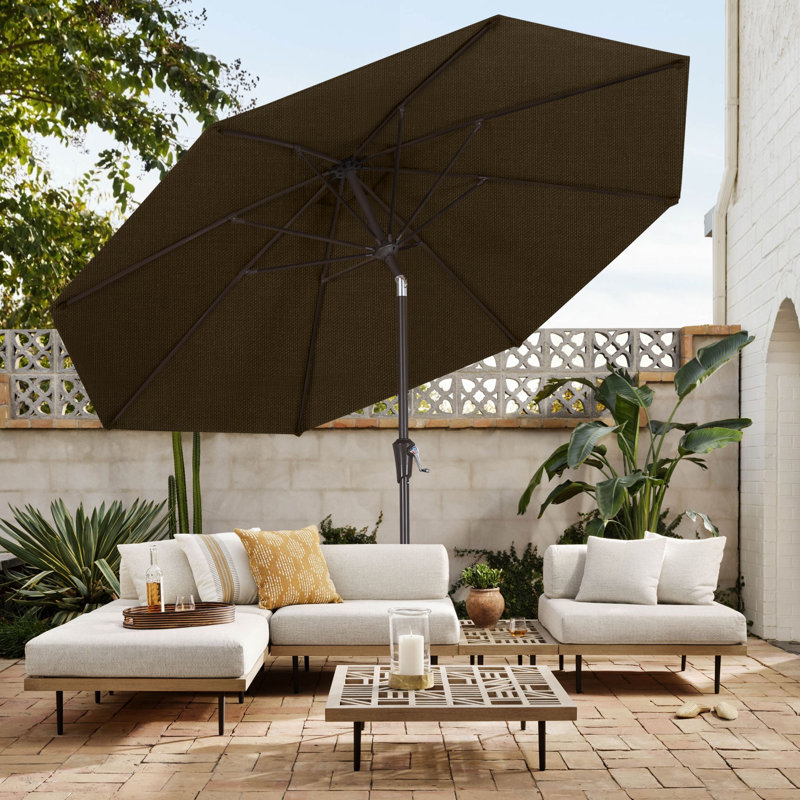 Parasol de marché en oléfine 9 'avec inclinaison et manivelle, Moka doux