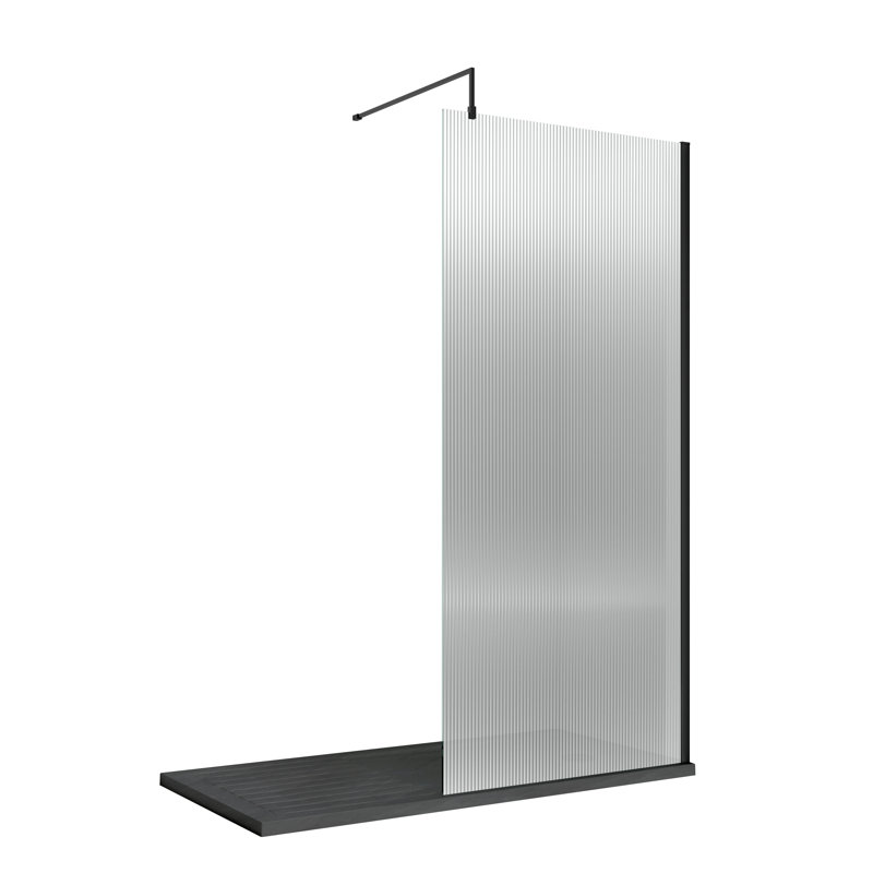 Fluted 1950mm H Frameless Wet Room Screen with Glass, 893 cm