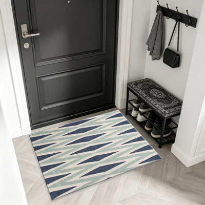 Blue and Mint Tribal Diamond carpet-easy to clean, machine-washable, soft and comfortable; suitable for door mats, kitchens, living rooms, bedrooms, corridors, and laundry areas. Easy to clean, durable carpet for home decoration.