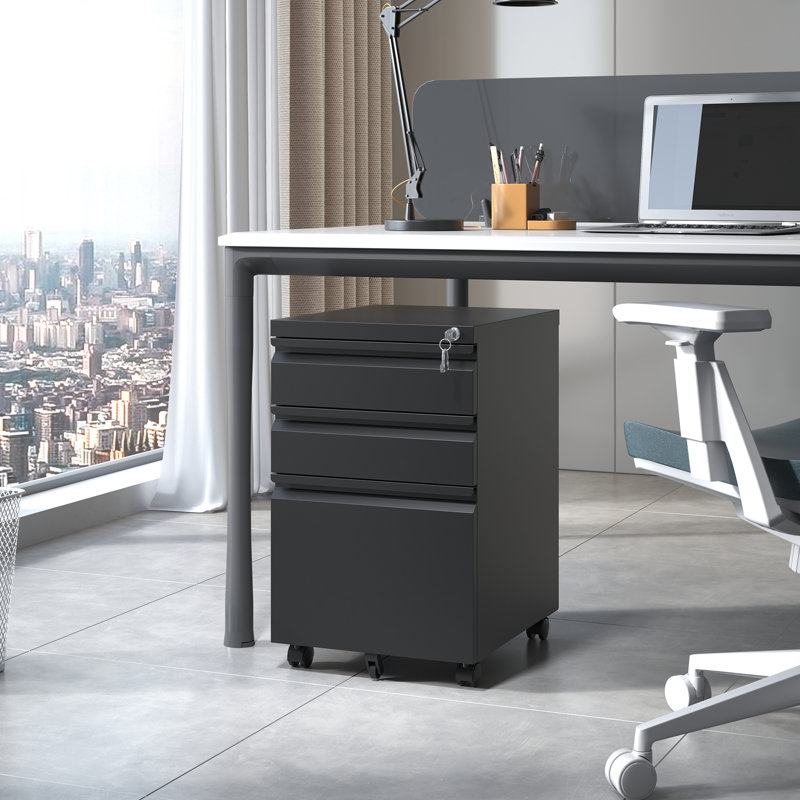 3-Drawer Metal Mobile File Cabinet with Lock for Home Office – Fully Assembled, Black