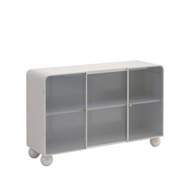 47.25"Glass Storage Cabinet Floor-to-ceiling for Kitchen, Living Room, Bathroom, White