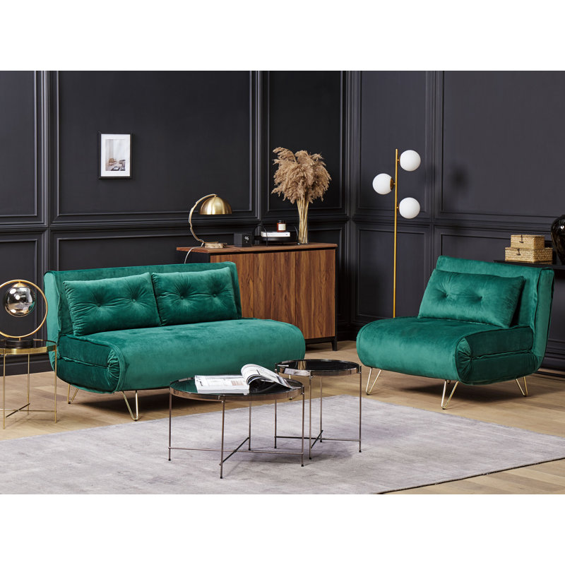 Millar 3 Seater Velvet Sofa Bed, Dark Green
