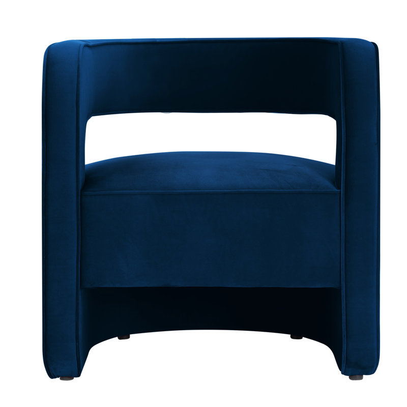 Fauteuil demi-tonneau rembourré Jamal pour le salon, la chambre à coucher, Bleu marine