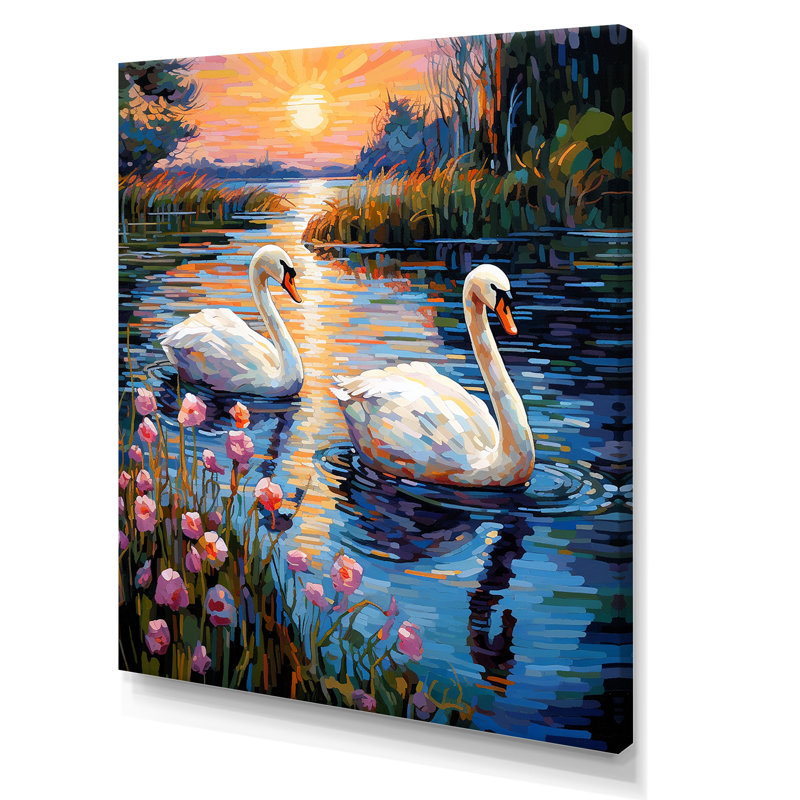 Art mural sur toile Swan Lake Twilight III - Swans Animal, Toile tendue, H 32 po x l 16 po