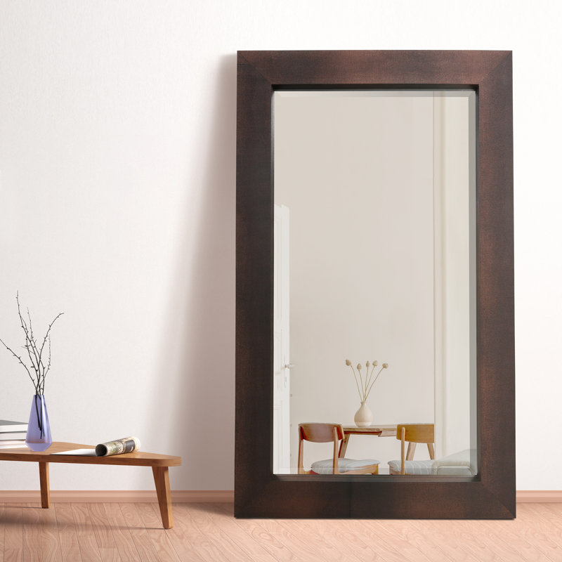 Rectangle Leather Floor Mirror, Bronze/Black