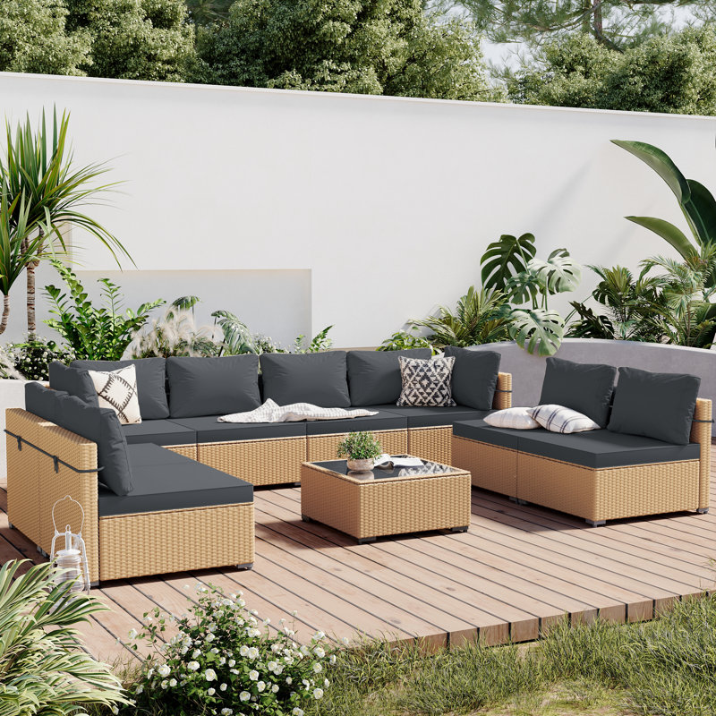 Briara 8 - Person Modular Patio Conversation Set with Cushions, Dark Gray