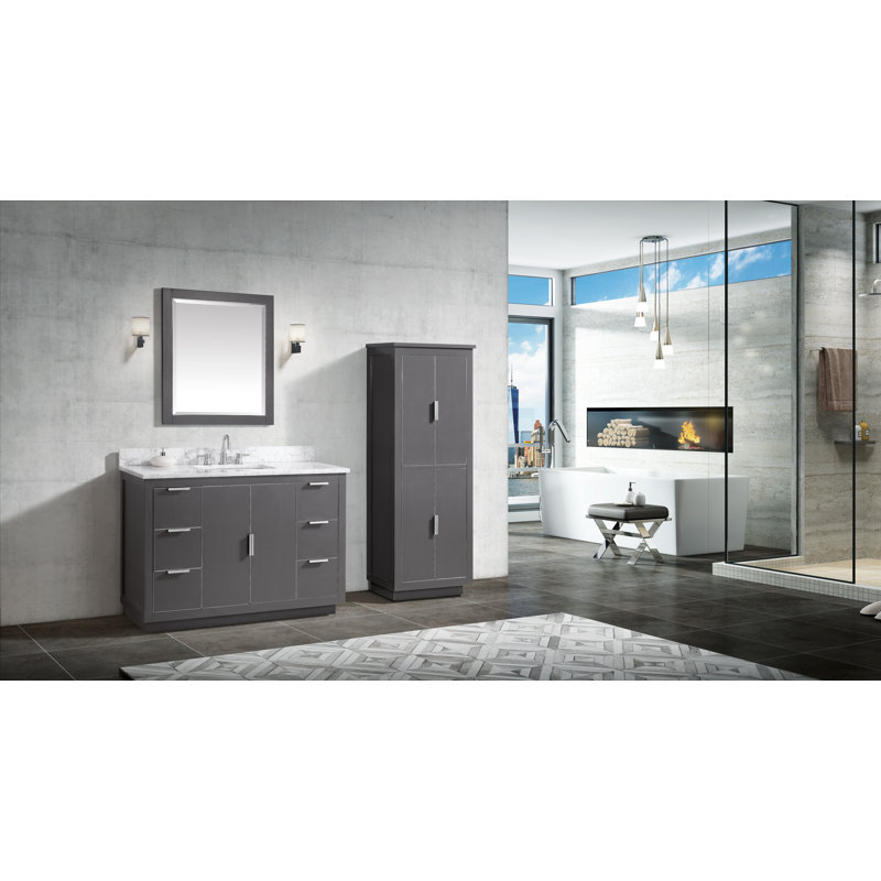 Ensemble de meuble-lavabo simple 49 po Salise, Marbre blanc de Carrare / argent, Gris crépuscule