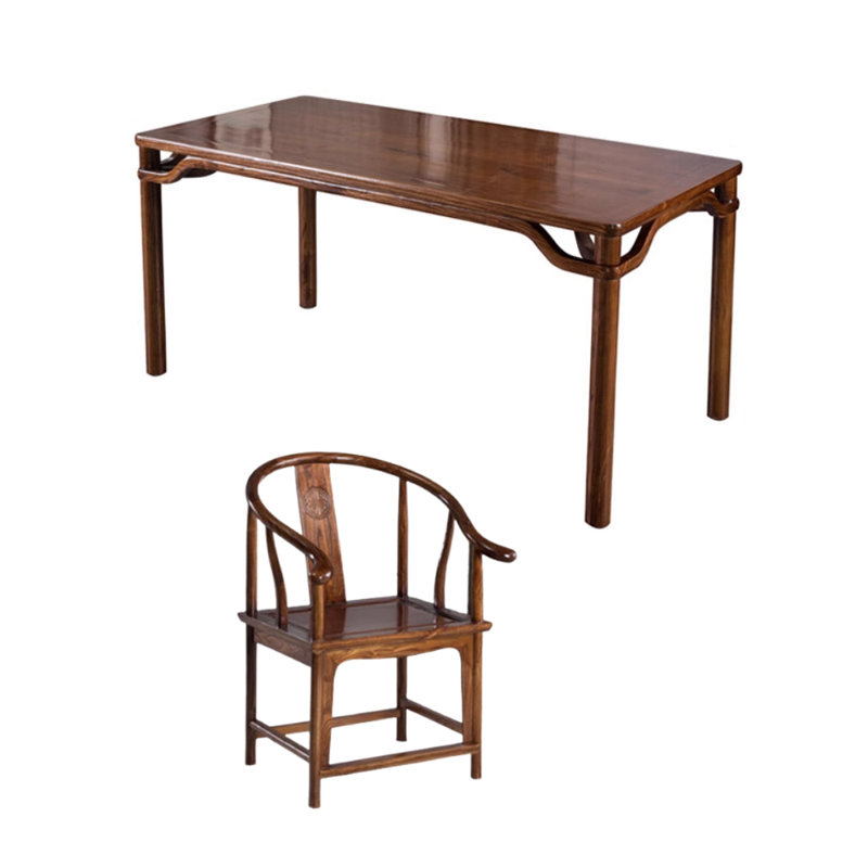 Retro And Durable Elm Wood Writing Desk A Chair, 31.49" H x 70.86" W x 35.43" D