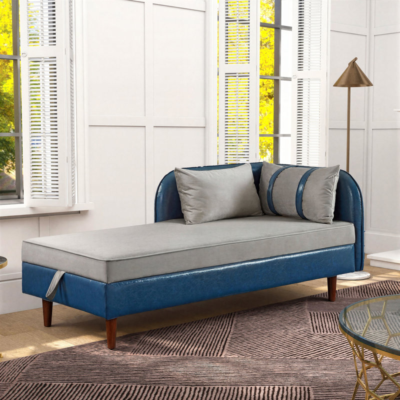 Canapé 65 po, Blue PU and Light Gray Velvet