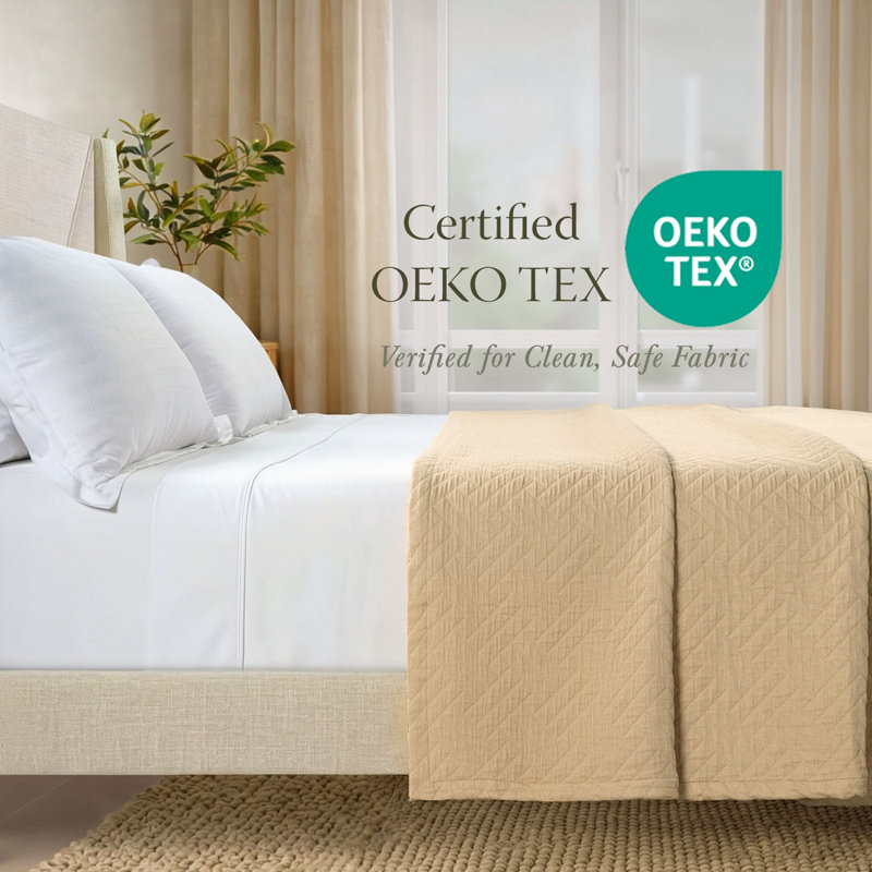 Threadmill 100% Cotton Jacquard Coverlet, Queen (90" x 90"), Aster Beige
