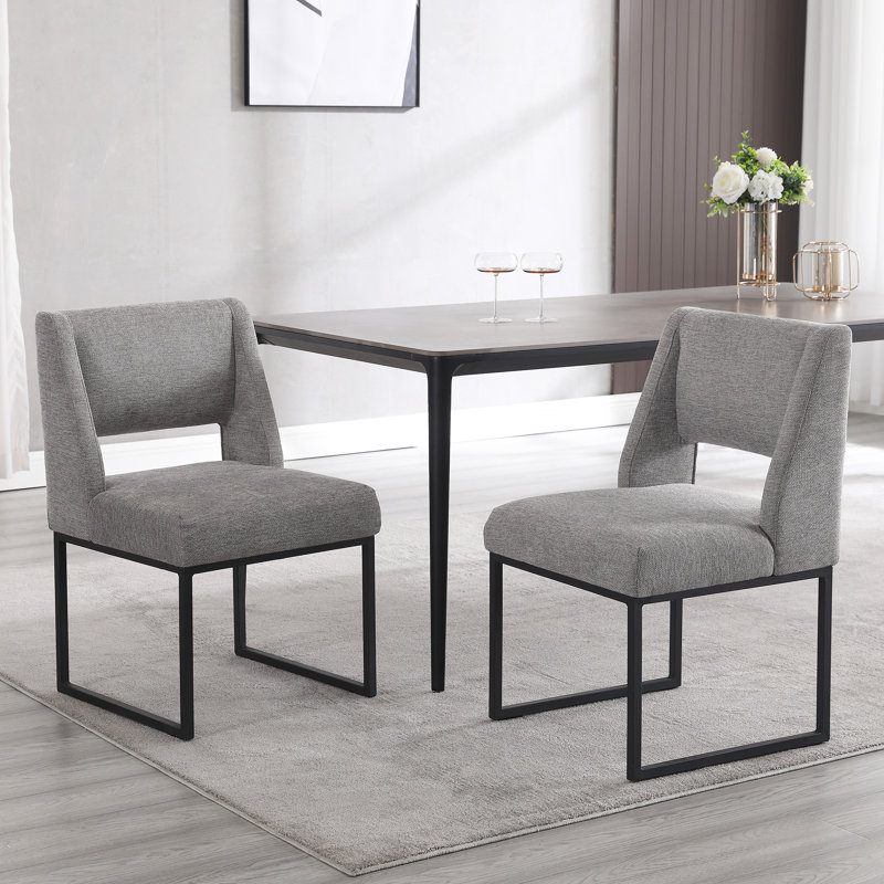 Markque 18.3" H Boucle/Linen Upholstered Parsons Chair with Metal Frame,  Linen Gray